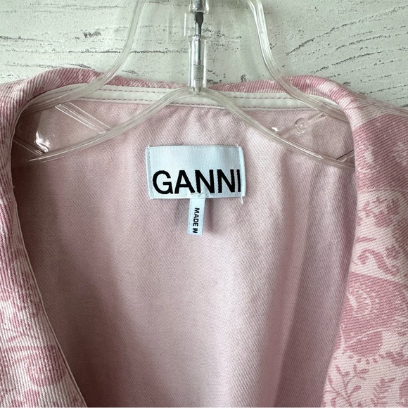GANNI Denim Paisley Floral Boho Oversized Mini Wrap Dress 12 Pink XL (44) - Picture 9 of 16